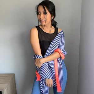 Gorjana Zuma Navy, White & Coral Stripe Scarf